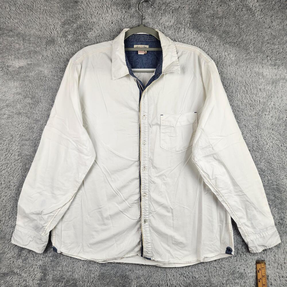 Carbon2cobalt Shirt Mens Large White Cotton Button Long Sleeve Chambray Trim